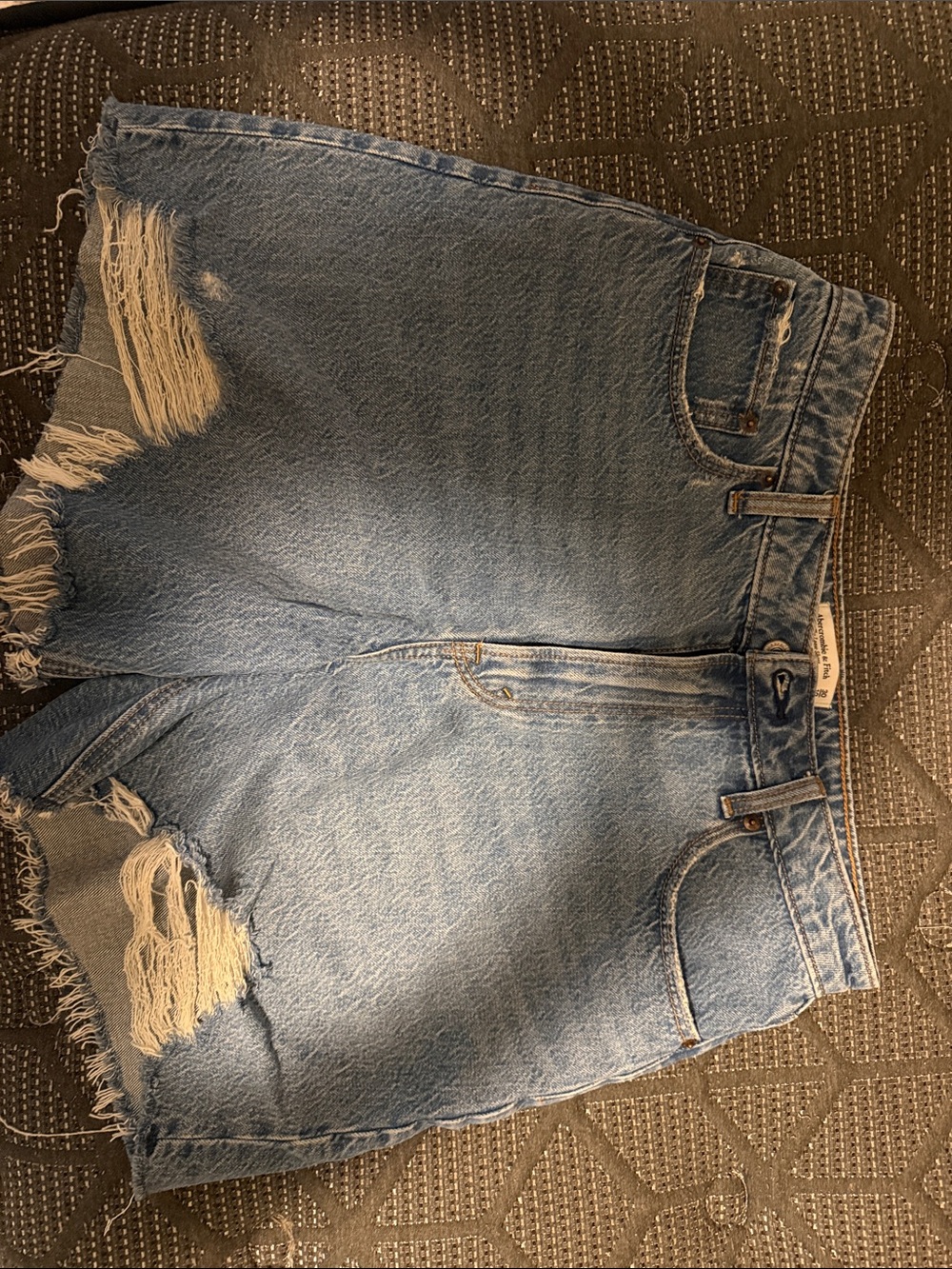 Abercrombie & Fitch Light Blue Distressed High-Waist Denim Shorts